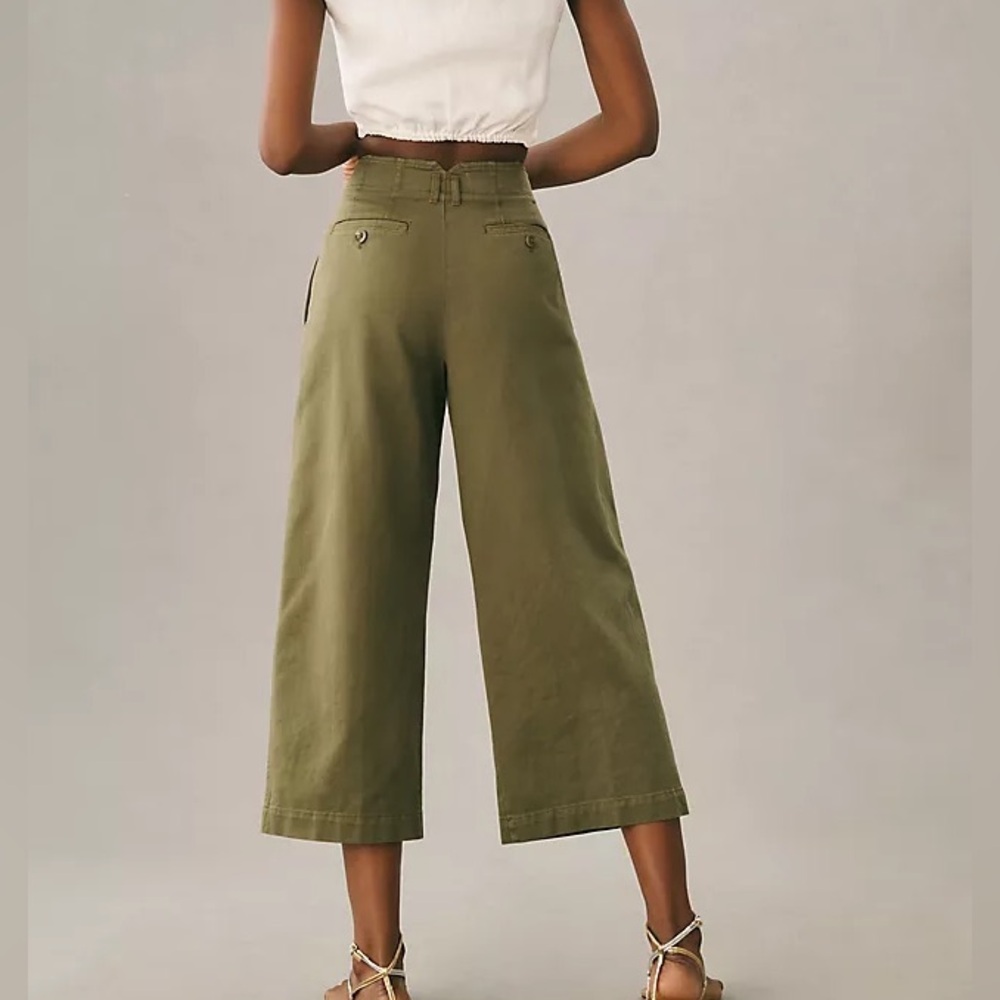 Maeve Olive Green Cropped Wide-Leg Pants - Picture 2 of 4